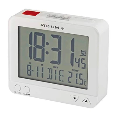 Immagine di Atrium Sveglia digitale radiocontrollata bianca con illuminazione, snooze, data e temperatura A760 0.