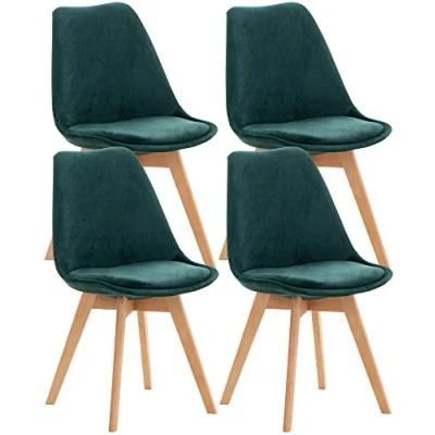 Immagine di CLP Set di 4 sedie da pranzo Linares in plastica I tessuto velluto corda pelle poltrona con struttura legno, Colore:verde, Materiale:Velluto