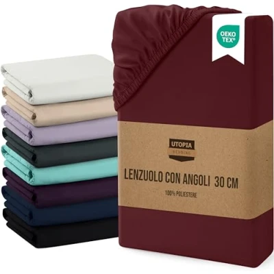 Immagine di Utopia Bedding Lenzuolo con Angoli, Una Piazza 180x200x30 cm Borgogna Microfibra di Poliestere Spazzolato Sotto Angoli Elasticizzato