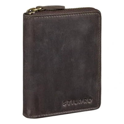 Immagine di STILORD &#039;Giannis&#039; Portafoglio Piccolo Uomo RFID in Pelle con Blocco NFC Mini Borsellino Portamonete Porta Carte per Carta d&#039;Identità EC Cuoio Autentico, Colore:marrone scuro