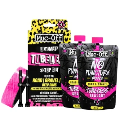 Immagine di Muc Off Kit Tubeless + Completo per Biciclette Ready, Strada / Ghiaia CX 60mm Include Nastro Tubeless, Pezze Riparazione Valvole e Liquido