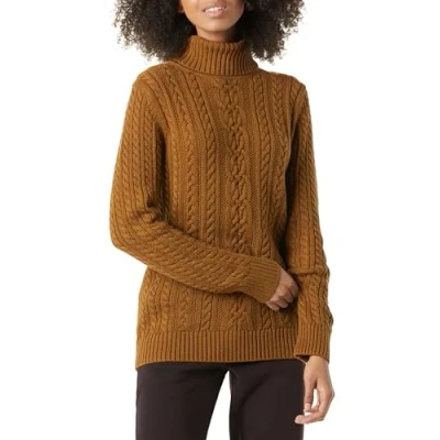 Immagine di Amazon Essentials Maglione A Collo Alto Intrecciato con Screziatura (Taglie Forti Disponibili) Donna, Castagna Scuro Puntinato, XL