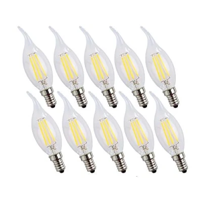 Immagine di Lampadine a Fiamma di Candela LED E14, 4W Lampada Filamento, Bianca Fredda 6500K, 400 Lumen, Equivalenti 40W, 360 Angolo Luminoso, Non Dimmerabile, 10 Pezzi