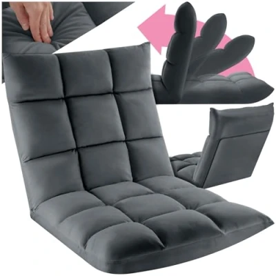 Immagine di TecTake® Poltrona Relax in Velluto, Regolabile 14 Posizioni, Imbottitura Spessa, Rivestimento Lavabile, Telaio Acciaio, Ideale per Salotto, Camera da Letto, Ufficio Grigio