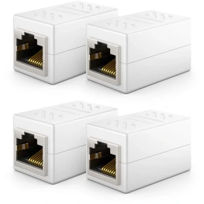 Immagine di deleyCON 4x CAT6 Accoppiatore Cavi di Rete Cavo Patch Ethernet Adattatore Componibile Schermato 2x Presa RJ45 DSL LAN Bianco