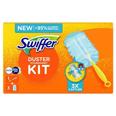 Immagine di Swiffer Piumini Catturapolvere, 1 Manico Ergonomico e 3 Duster, Cattura Intrappola Polvere Sporco, Raggiunge I Punti Più Difficili Della Casa, Maxi Formato