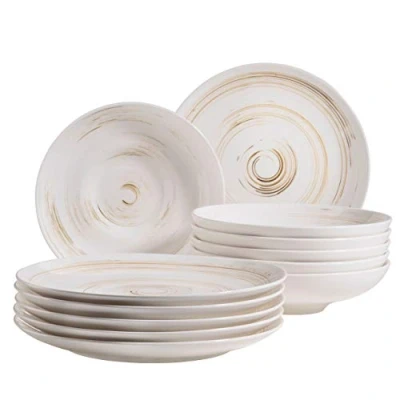 Immagine di MÄSER 931605 Servizio da tavola Derby Premium per 6 persone in qualità gastronomica, set 12 piatti moderni con effetto penna, colore: Bianco