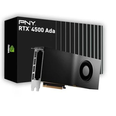 Immagine di PNY NVIDIA RTX 4500 Ada Generation 24GB GDDR6 PCI Express 4.0 Dual Slot 4X DisplayPort, 8K Support, Ventola attiva ultraleggera