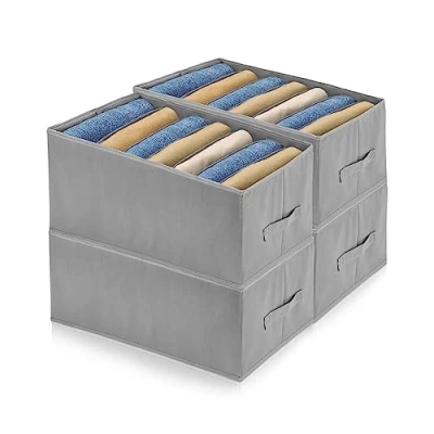 Immagine di 4 Pezzi Organizer Armadio Cassetti, Salvaspazio Non Tessuto Cassetto Pieghevole Divisori Scatole Portaoggetti con 7 Scomparti, per Pantaloni, Camicie, Maglioni