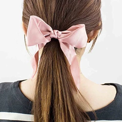 Immagine di Yheakne Fiocchetto in seta per coda di cavallo Cravatte capelli raso Scrunchies Nastro velluto Fasce corda porta Accessori (rosa fagiolo)