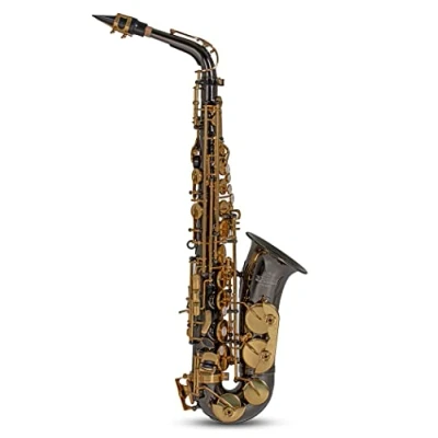 Immagine di Roy Benson Eb Alt Saxophone AS 202K (corpo in ottone pregiato e chiave F# alta, incl. bocchino, panno per la pulizia tracolla, custodia rettangolare facilmente trasportabile), Antracite