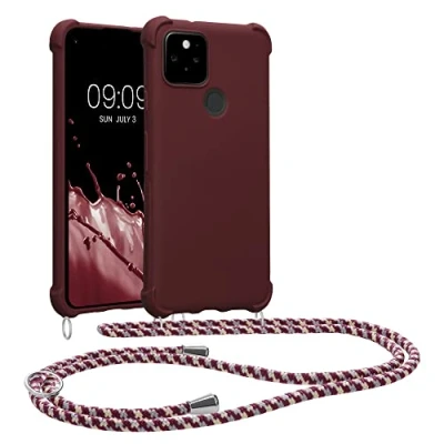 Immagine di kwmobile Custodia Compatibile con Google Pixel 5 Cover Back Case in Silicone TPU Protezione Smartphone Cordino viola bordeaux