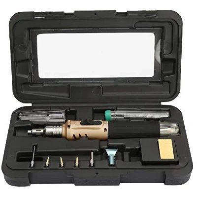 Immagine di Kit di saldatura del Ferro, 10PCS HS 1115K Multi Function Butano Gas Saldatore a batteria della torcia, per la ricerca riscaldamento laboratorio(oro)