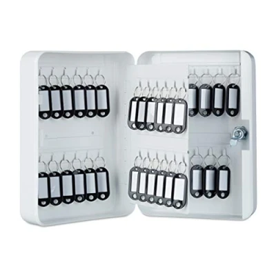 Immagine di Relaxdays Portachiavi in Metallo, Richiudibile, 48 Ganci, incl., HLP 25x18x7,5 cm, Bianco