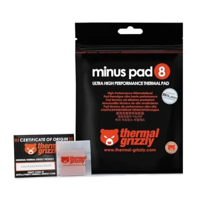 Immagine di Thermal Grizzly Thermopad Minus Pad 8 Termico in Silicone, Autoadesivo, termoconduttivo. Conduce Il Calore e raffredda Gli Elementi riscaldanti del Computer o della Console. (30 x 30 1,5 mm)