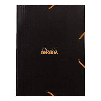 Immagine di RHODIA 24329C Cartelletta con Elastico Pochette in Cartone a 3 lembi Nera 24x32 cm Carta rivestita Resistente Archiviazione per ufficio e documenti formato A4 Filing