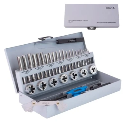 Immagine di GSR Set di maschiatura a mano da 32 Pezzi M3 M12 HSS Kit filiere e maschi professionale Assortimento elicoidi per riparazione filettature Filettatura interna ed esterna