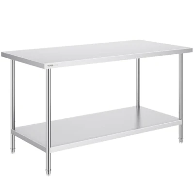 Immagine di VEVOR Tavolo da Lavoro in Acciaio Inossidabile 762 x 1524 864 mm, con 4 Ruote, 3 Livelli di Altezza Regolabili, Resistente per Preparazione Alimenti Ristoranti Cucina Commerciale, Argento