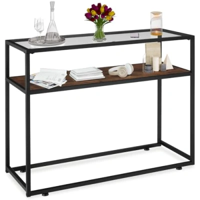 Immagine di TecTake 801087 Tavolo console Kilkenny, Lastra in vetro removibile, Piedi plastica regolabili altezza