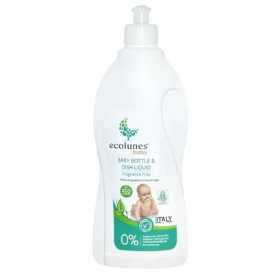 Immagine di Ecolunes Liquido per biberon e piatti senza profumo 99,5% di ingredienti origine naturale, non provoca allergie, realizzato con detergenti vegetale, dermatologicamente testato, 750 ml