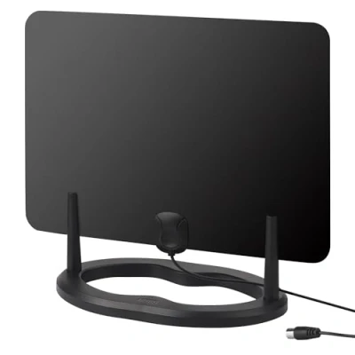 Immagine di Antenna TV DVB T/T2 August DTA455 Digitale HDTV Interna 1080p+ Guadagno di 5dBi e Portata 50km Grande piatta Montaggio a terra o parete 3m Cavo Nero