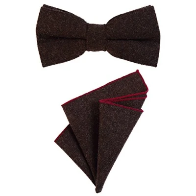 Immagine di DonDon Papillon da uomo 12 x 6 cm di dimensioni regolabili abbinato a un fazzoletto taschino 23 colorato in cotone marrone scuro