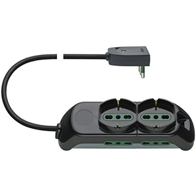 Immagine di VIMAR FP00520 Mobile Multipla 2 Presa Universale, + 4P17/11 e Spb17, Nero