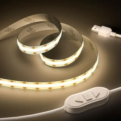 Immagine di OULARA striscia LED COB USB da 5 V, colore bianco naturale, 4000 K, 3 m, dimmerabile, 960 LED, flessibile, con funzione di memoria per illuminazione sfondo TV, camera letto,