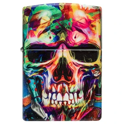 Immagine di Zippo Accendino antivento Teschio 540 bianco opaco ricaricabile per uso a vita fiamma regolabile confezione regalo una scatola costruzione in metallo Made USA