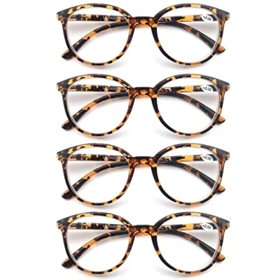 Immagine di Confezione da 4 Occhiali Lettura per Uomo Donna, Lente Trasparente Visione Chiara Montatura Leggera Moda Comodo Inclusa Tasca Gli