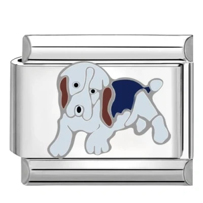 Immagine di Quiges Modulo Charm Link in Stile Italiano da 9 mm Acciaio Inox Cane Beagle per bracciali Italian Links