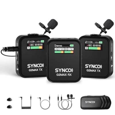 Immagine di SYNCO Microfono Lavalier Senza Fili, G2(A2) MAX 2.4G Lapel Mic 8GB di Memoria per la Registrazione Vlog Intervista DSLR Smartphone Fotocamera Streaming YouTube