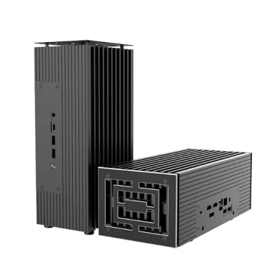 Immagine di Akasa Turing Duo Pro, progettata per ASUS ExpertCenter PN53 &amp; PN64, custodia NUC senza ventola in alluminio con kit termico rame, supporta fino a 40 W TDP, posizionamento verticale o orizzontale,