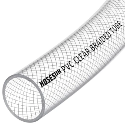 Immagine di Tubo flessibile in plastica trasparente rinforzata per aria, acqua, olio, gas, cibo, PVC, diametro interno 25 mm, lunghezza 30 m