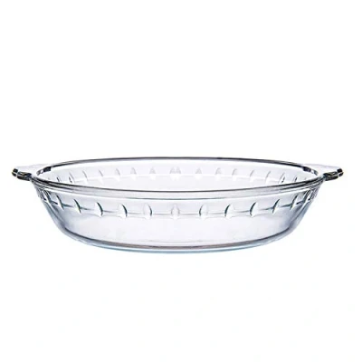 Immagine di NUTRIUPS Piatto Rotondo in Vetro per Torta da Forno con Manico, Portata ad Alta Resistenza al Calore, Stampi Trasparente Torta, Crostata (22x18,52x4,5 cm)