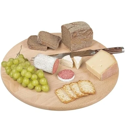 Immagine di VIRSUS Tagliere Rotondo in Legno con Base Rotante, Diametro 33 cm e spessore 2 cm, Vassoio da Portata Piatto Pizza Girevole, a 360, per servire Dolci, Formaggi, Finger Food 006