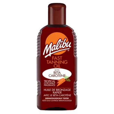 Immagine di Malibu Olio solare abbronzante veloce, resistente all&#039;acqua con beta carotene e fragranza tropicale di cocco, 200 ml