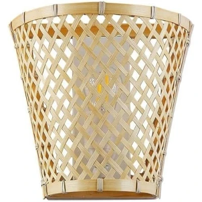 Immagine di B·LED BARCELONA LED BarcelonaLED Applique da parete in vimini con attacco E27 bianco e paralume a forma di cestino, bambù rattan, per luce su giù interno, comodino, soggiorno camera letto