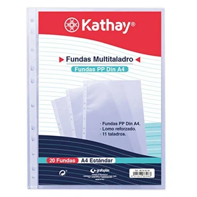 Immagine di Kathay 86556200 Busta da 20 buste perforate, formato A4, 11 fori, in polipropilene standard