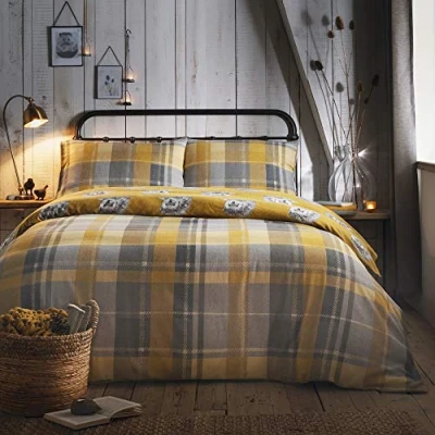 Immagine di Dreams &amp; Drapes Colville Set copripiumino matrimoniale 100% spazzolato, in cotone, colore: ocra