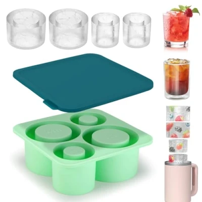 Immagine di Auauraintt Vassoio per cubetti di ghiaccio in silicone Stanley Cup,Vassoio a 3 cilindri cavi,in con coperchio Senza BPA,Accessori 20 40 oz (A)