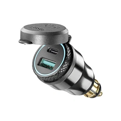 Immagine di INTERPHONE ACCDIN2USBTYPEC Adattatore per Moto in Alluminio da DIN 12 V a USB e Type C