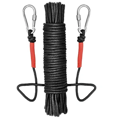 Immagine di Corda Multifunzionale in Nylon da 20M con Ganci Magnete Pesca Moschettone, Multiuso Corda, per Outdoor, Sicurezza Durevole, Attività All&#039;aperto e Campeggio (Diametro 8mm, Nero)