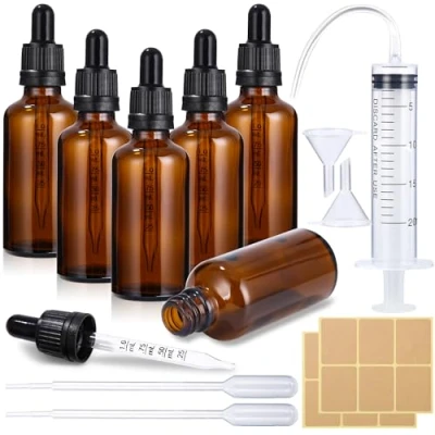 Immagine di 6 Pezzi 50 ml Boccette Vetro Contagocce, Flaconi Contagocce in Vetro, Ambrato Bottiglie con pipette, Ambra per Profumi Olio Essenzial Dropping Bottles set