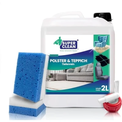 Immagine di SUPER Clean Detergente per tappezzeria e tappeti Deep Concentrato tutti i tipi di tappezzeria, tappeti, sedili dell&#039;auto, divano o sofà Contenuto: 2 litri + spugne