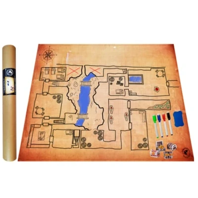 Immagine di Power Beast Dungeon Grid Game Mat + 4 Pennarelli e Gomme Scrigni del Tesoro, Tavolo da Gioco Riutilizzabile, D&amp;D, Dungeons And Dragons, DND, Pathfinder.