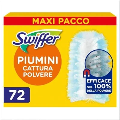 Immagine di Swiffer Duster Piumini Catturapolvere, 72 Piumini, Cattura e Intrappola Polvere Sporco, Raggiunge I Punti più Difficili della Casa, Maxi Formato, Scorta per 36 Mesi