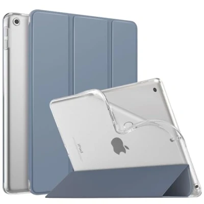 Immagine di MoKo Cover per Nuovo iPad 10,2&quot; 9a generazione 2021/8a/7a Gen. 2022/2019, Custodia Ultra Sottile Leggero Tri fold Auto Sveglia/Sonno con Retro Semi trasparente in TPU, Viola Grigio