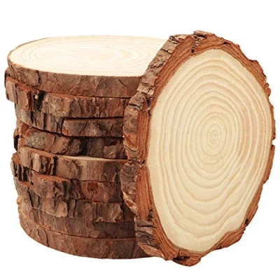 Immagine di Kurtzy 10Pz Dischi Fette di Legno 10 cm 11 Diametro e 10mm Spessore Tronchi Dischetti Decorativi con Corteccia Finitura Liscia Cerchi Creativi in per Fai da Te