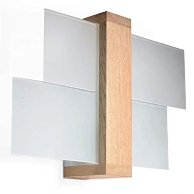 Immagine di Sollux Lighting Feniks 1 Lampada da parete Elegante alloggiamento in Legno + combinazione di paralume vetro Lampadina E27 sostituibile, x 60 W naturale, 43 12 30 cm